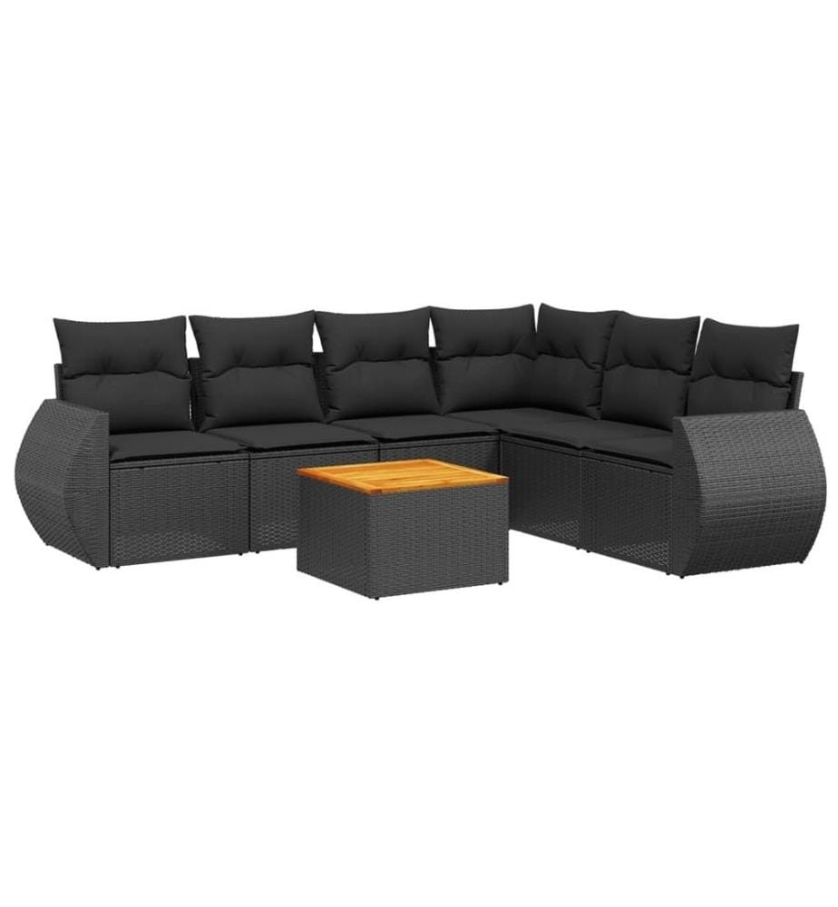 7-tlg. Garten-Sofagarnitur mit Kissen Schwarz Poly Rattan