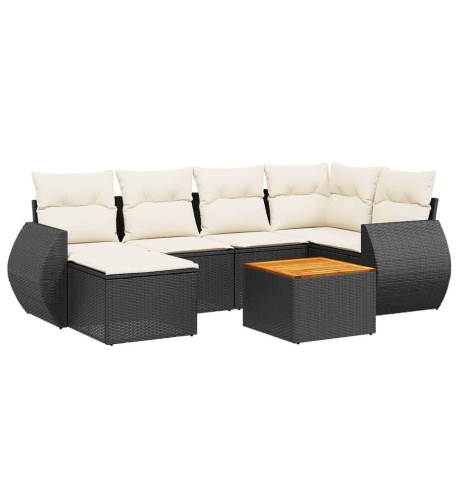 7-tlg. Garten-Sofagarnitur mit Kissen Schwarz Poly Rattan