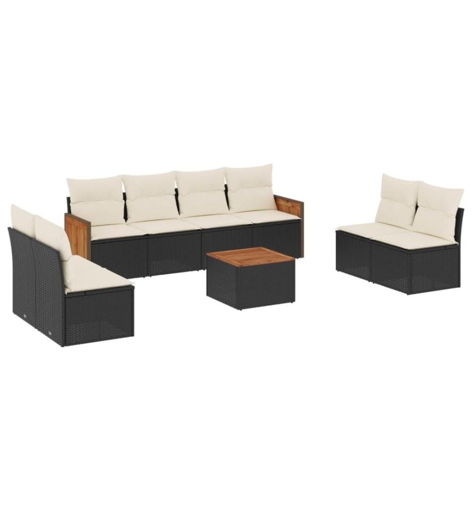 9-tlg. Garten-Sofagarnitur mit Kissen Schwarz Poly Rattan
