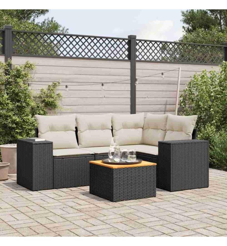 5-tlg. Garten-Sofagarnitur mit Kissen Schwarz Poly Rattan