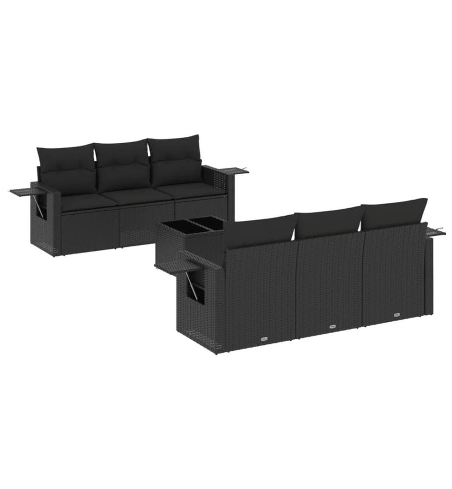 7-tlg. Garten-Sofagarnitur mit Kissen Schwarz Poly Rattan