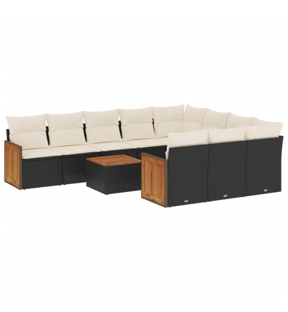 11-tlg. Garten-Sofagarnitur mit Kissen Schwarz Poly Rattan