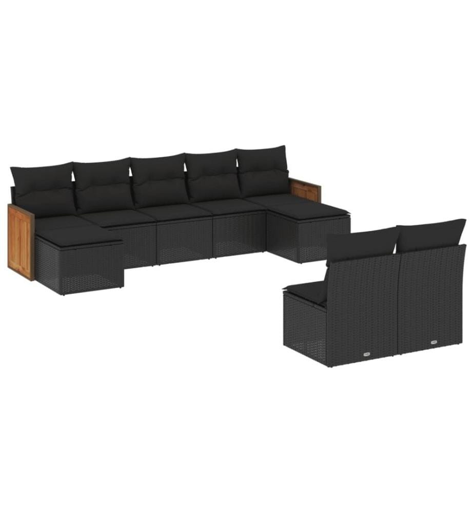 9-tlg. Garten-Sofagarnitur mit Kissen Schwarz Poly Rattan