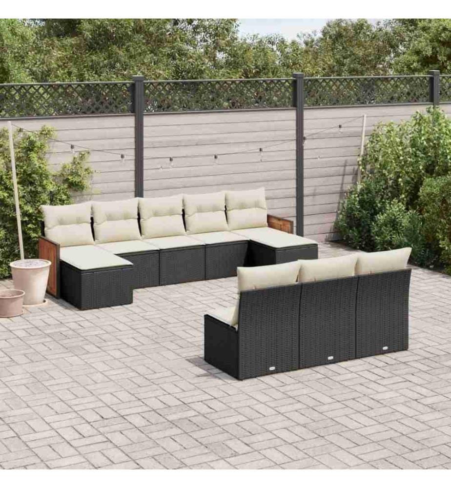 10-tlg. Garten-Sofagarnitur mit Kissen Schwarz Poly Rattan