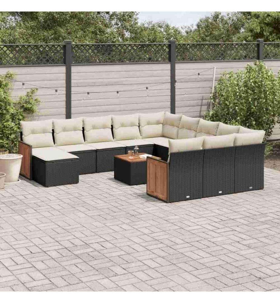 13-tlg. Garten-Sofagarnitur mit Kissen Schwarz Poly Rattan