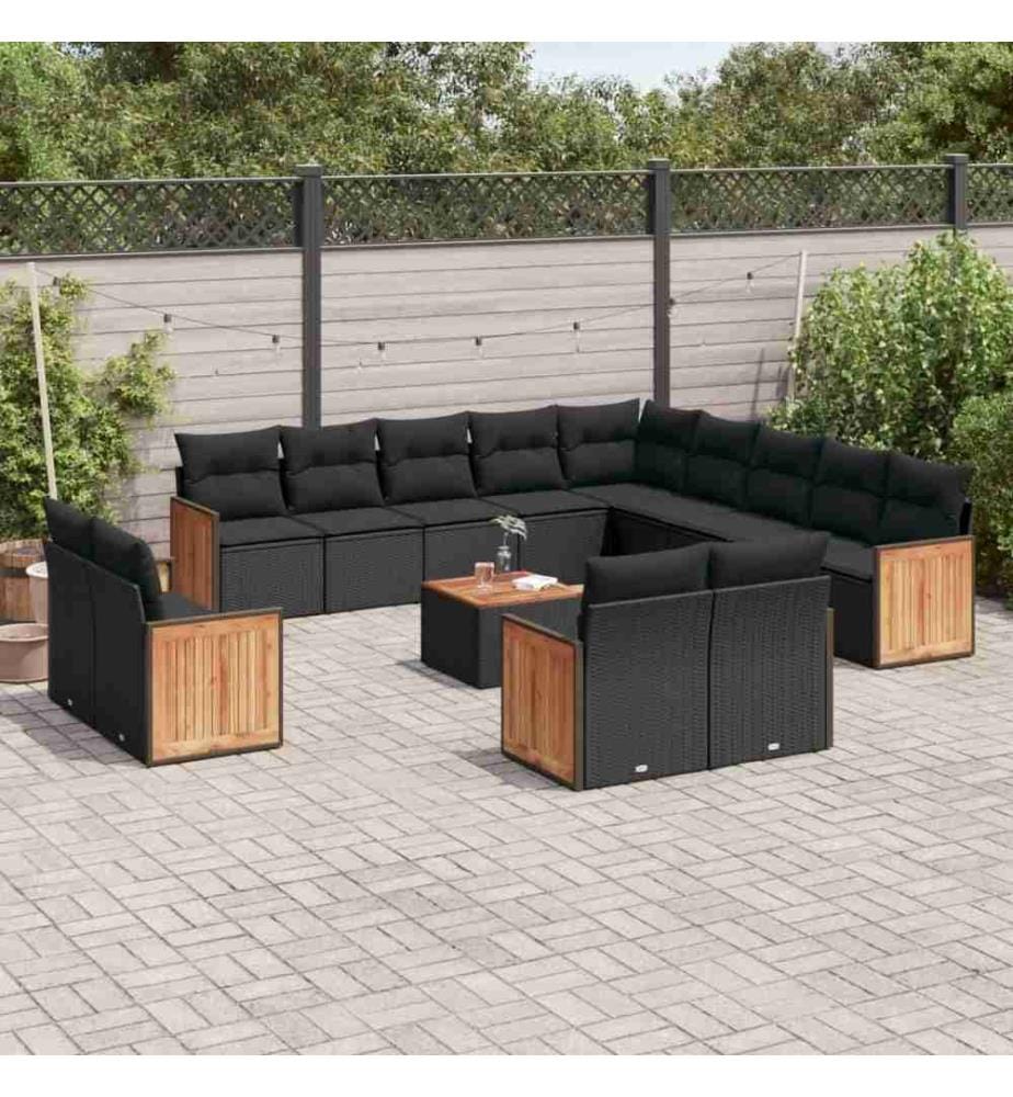 14-tlg. Garten-Sofagarnitur mit Kissen Schwarz Poly Rattan