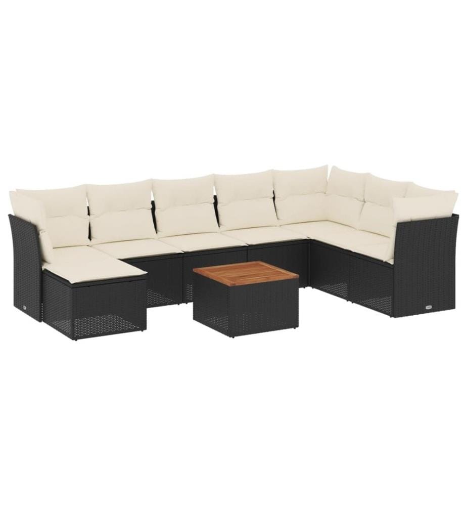 9-tlg. Garten-Sofagarnitur mit Kissen Schwarz Poly Rattan