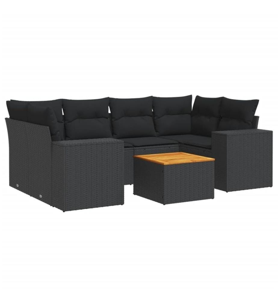 7-tlg. Garten-Sofagarnitur mit Kissen Schwarz Poly Rattan