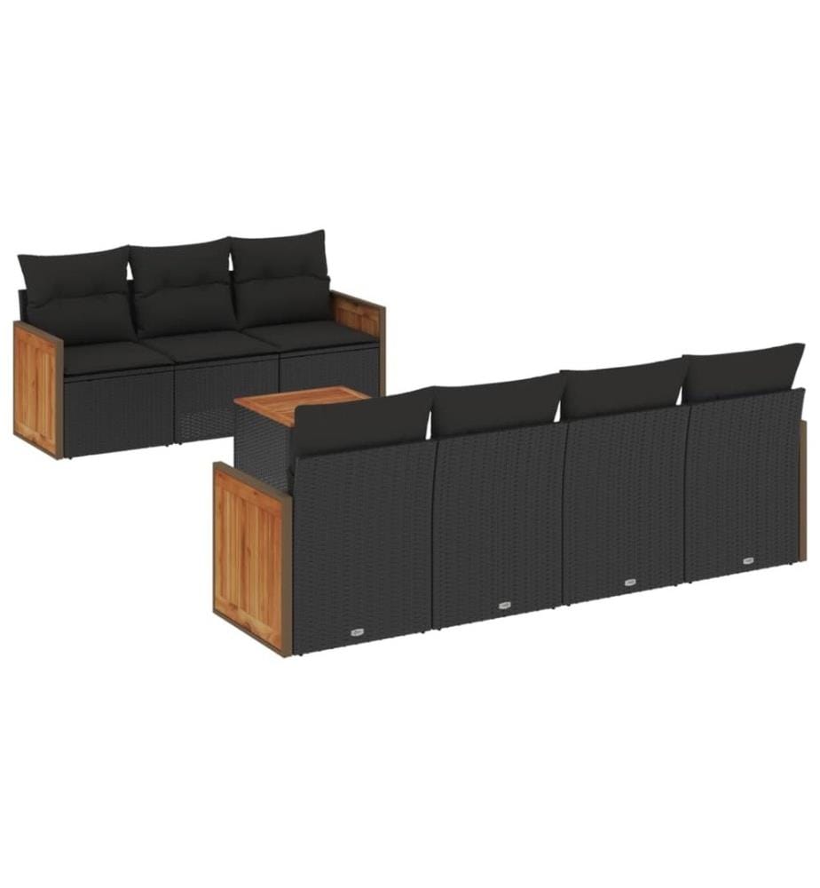 8-tlg. Garten-Sofagarnitur mit Kissen Schwarz Poly Rattan