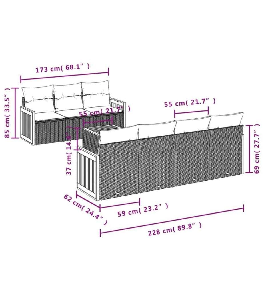 8-tlg. Garten-Sofagarnitur mit Kissen Schwarz Poly Rattan