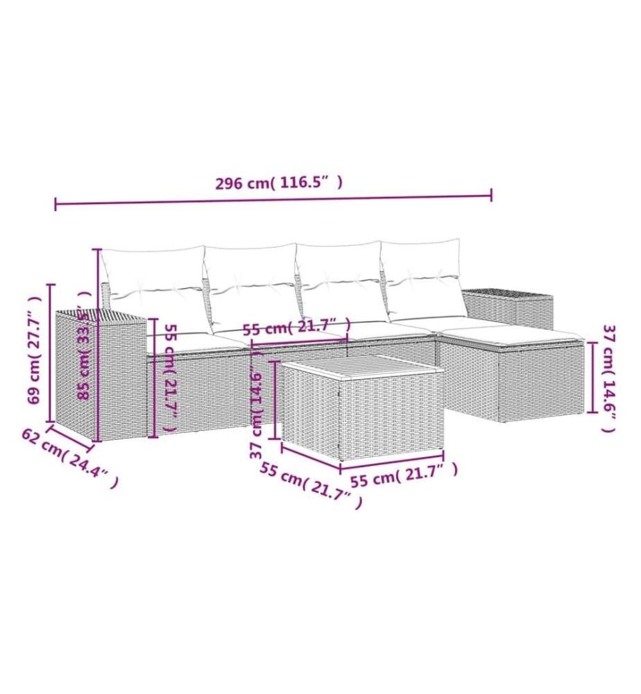 6-tlg. Garten-Sofagarnitur mit Kissen Schwarz Poly Rattan