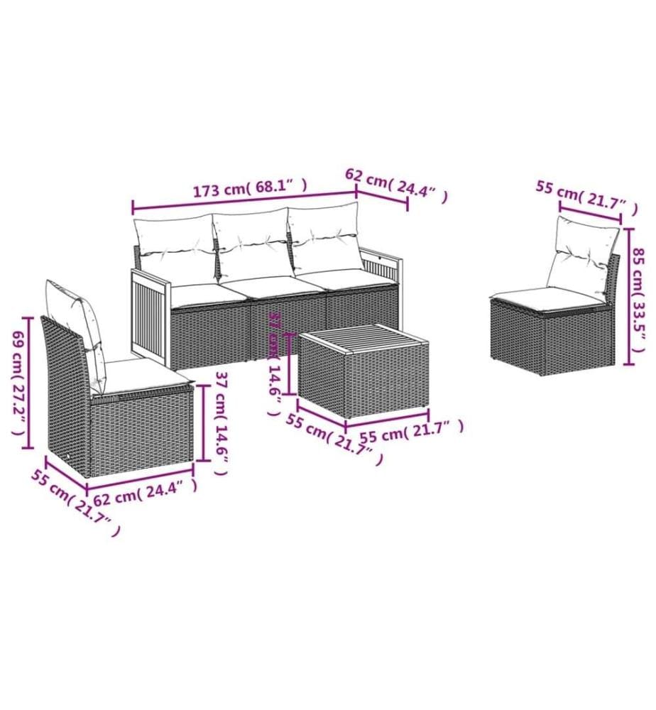 6-tlg. Garten-Sofagarnitur mit Kissen Schwarz Poly Rattan