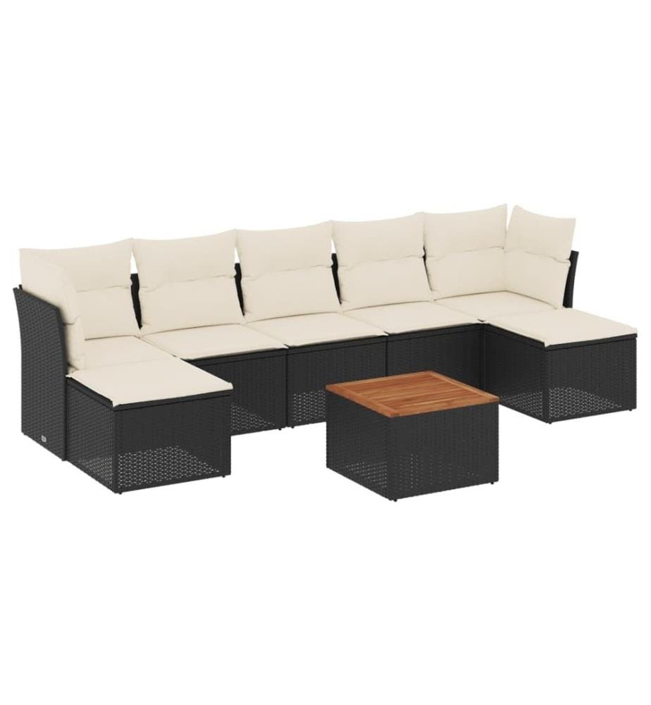 8-tlg. Garten-Sofagarnitur mit Kissen Schwarz Poly Rattan