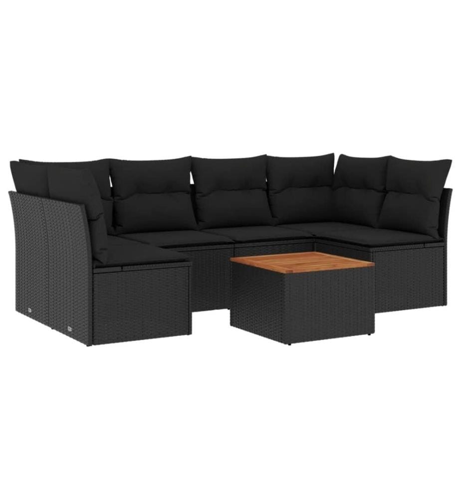 7-tlg. Garten-Sofagarnitur mit Kissen Schwarz Poly Rattan