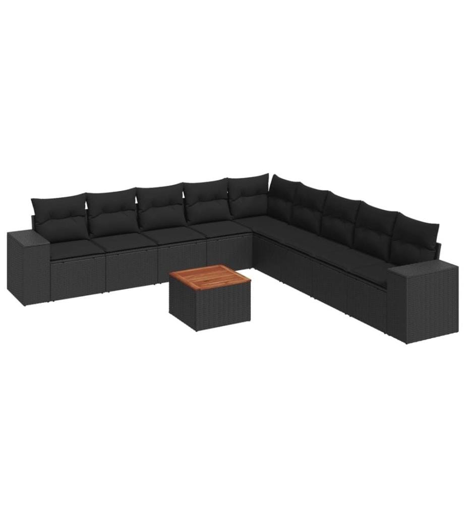 10-tlg. Garten-Sofagarnitur mit Kissen Schwarz Poly Rattan