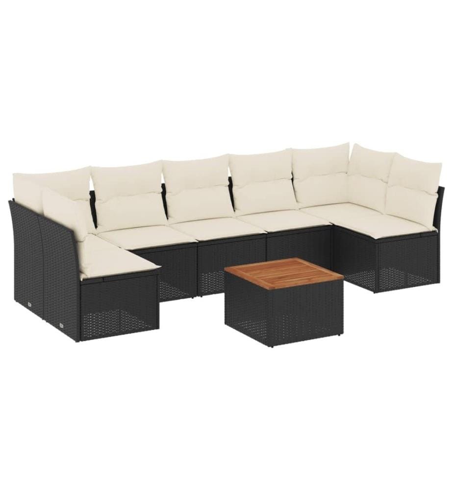 8-tlg. Garten-Sofagarnitur mit Kissen Schwarz Poly Rattan