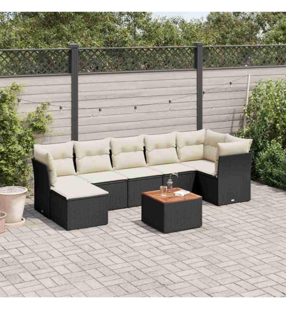 8-tlg. Garten-Sofagarnitur mit Kissen Schwarz Poly Rattan