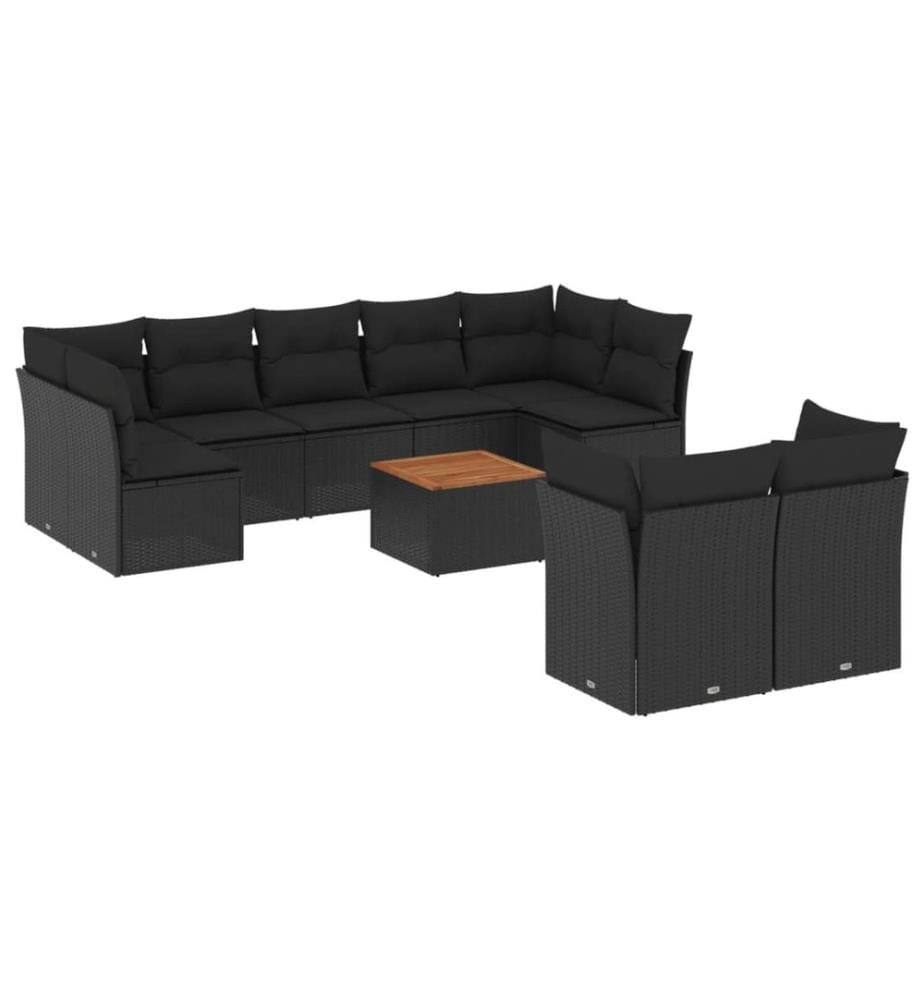 10-tlg. Garten-Sofagarnitur mit Kissen Schwarz Poly Rattan