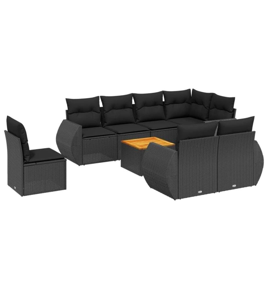 9-tlg. Garten-Sofagarnitur mit Kissen Schwarz Poly Rattan