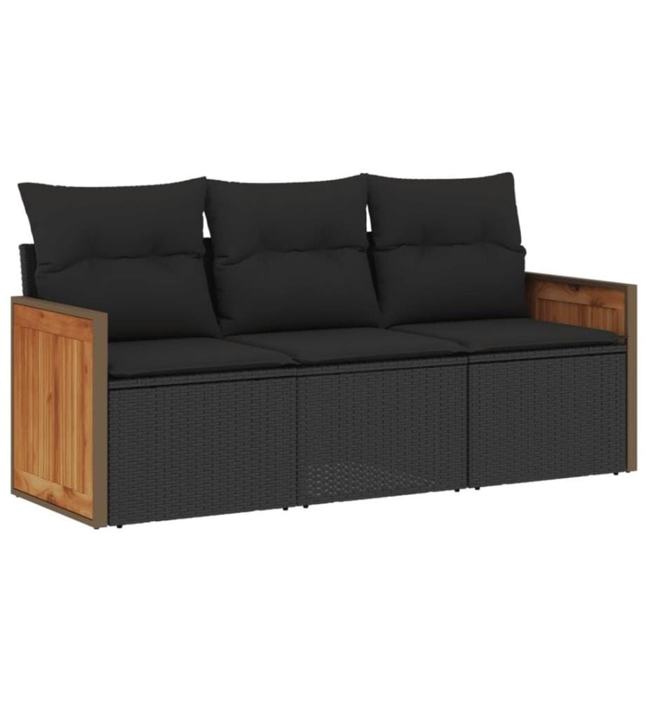 3-tlg. Garten-Sofagarnitur mit Kissen Schwarz Poly Rattan