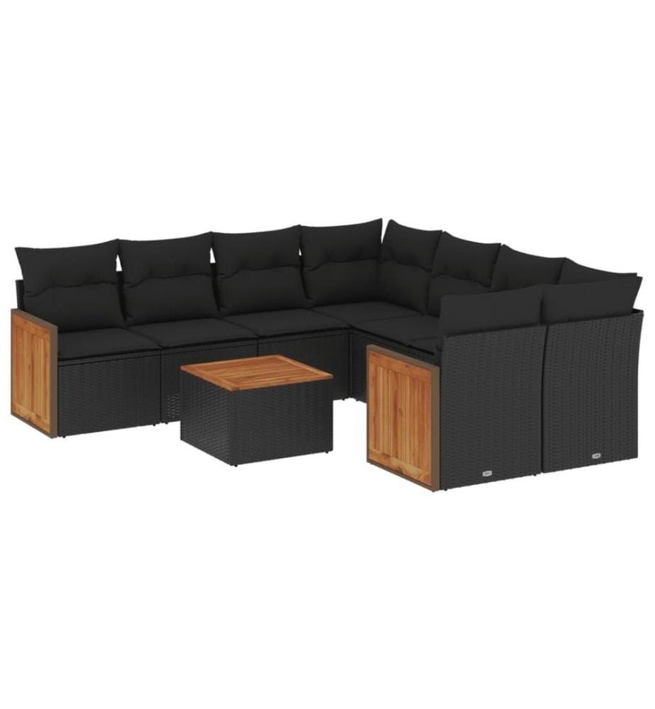 9-tlg. Garten-Sofagarnitur mit Kissen Schwarz Poly Rattan