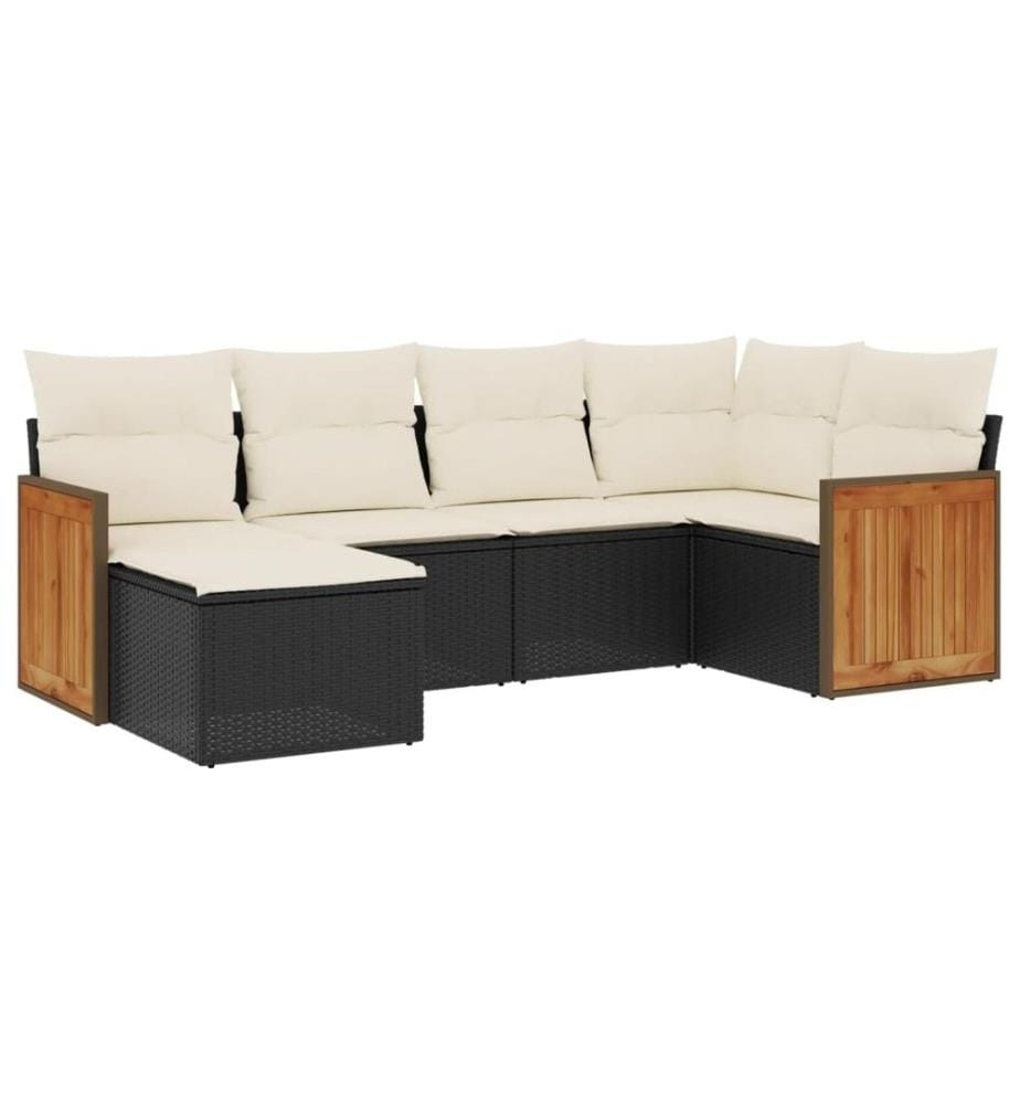 6-tlg. Garten-Sofagarnitur mit Kissen Schwarz Poly Rattan