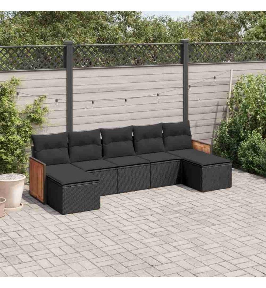 7-tlg. Garten-Sofagarnitur mit Kissen Schwarz Poly Rattan