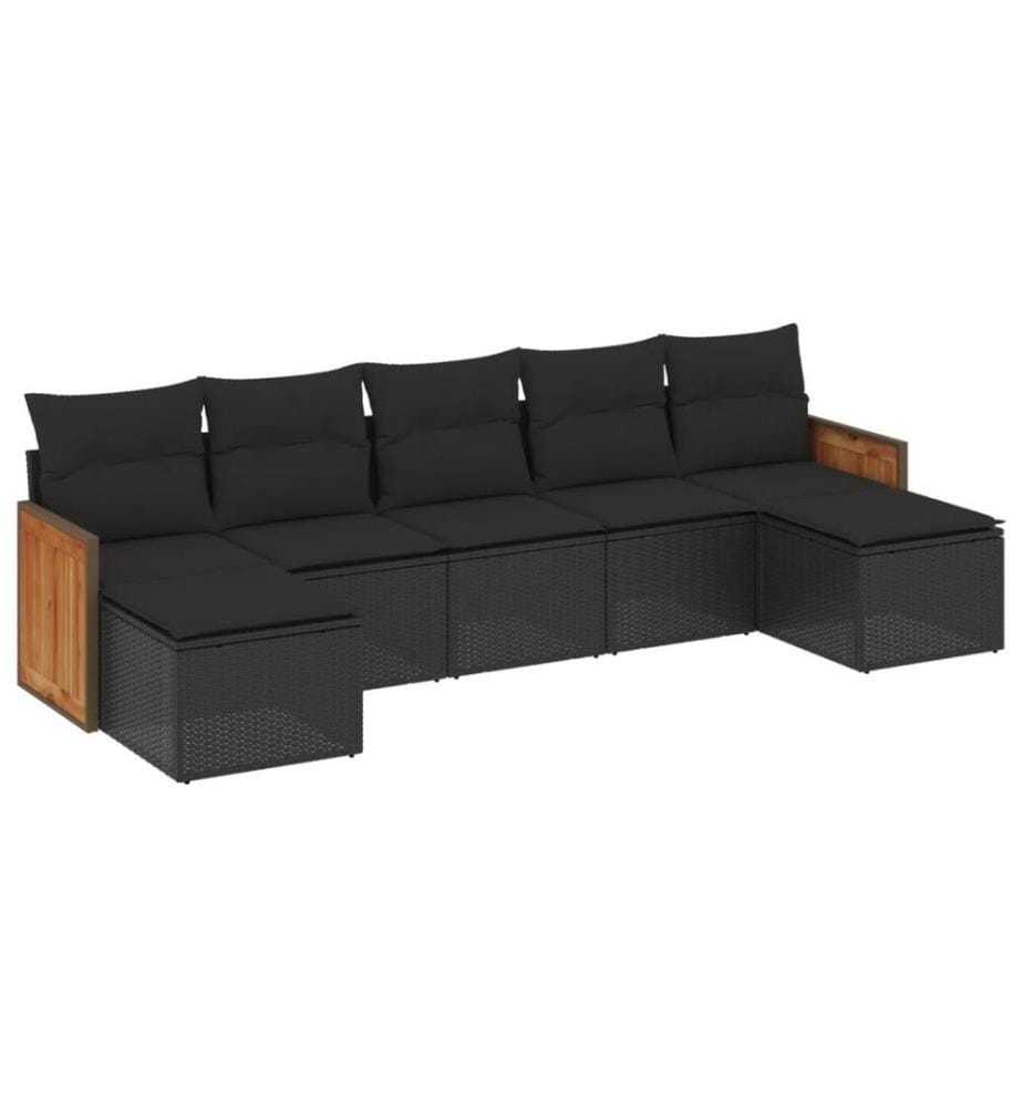 7-tlg. Garten-Sofagarnitur mit Kissen Schwarz Poly Rattan