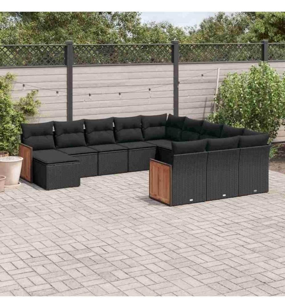 12-tlg. Garten-Sofagarnitur mit Kissen Schwarz Poly Rattan
