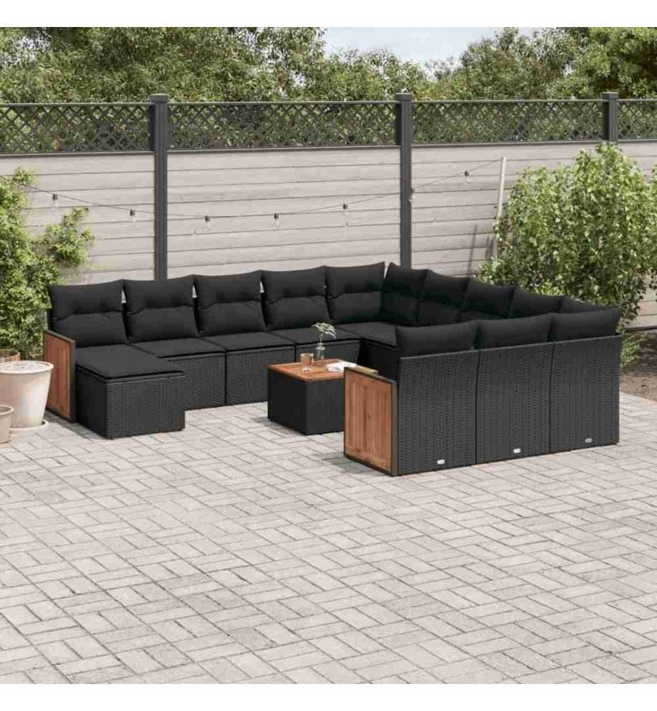 13-tlg. Garten-Sofagarnitur mit Kissen Schwarz Poly Rattan