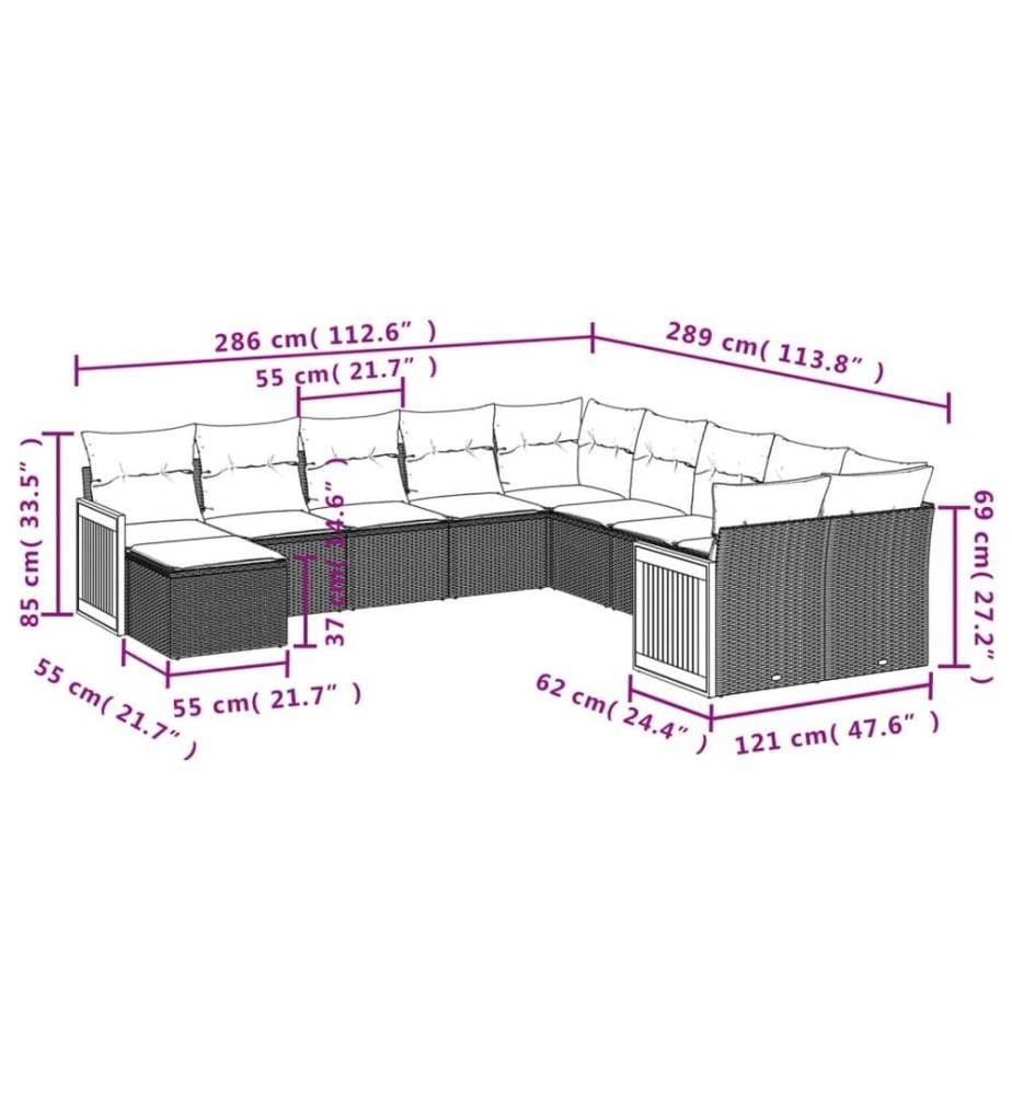 11-tlg. Garten-Sofagarnitur mit Kissen Schwarz Poly Rattan