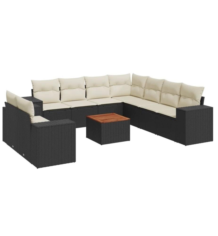 10-tlg. Garten-Sofagarnitur mit Kissen Schwarz Poly Rattan