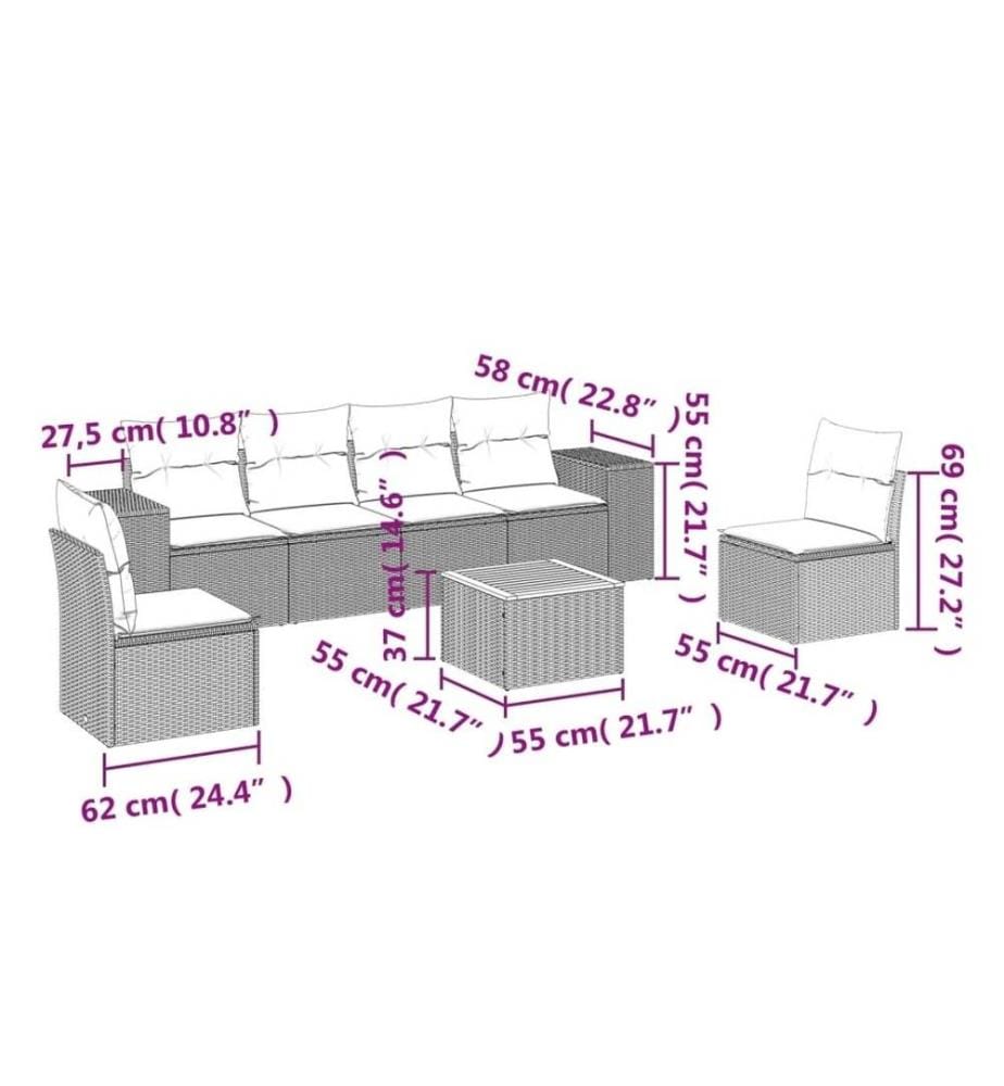 7-tlg. Garten-Sofagarnitur mit Kissen Schwarz Poly Rattan