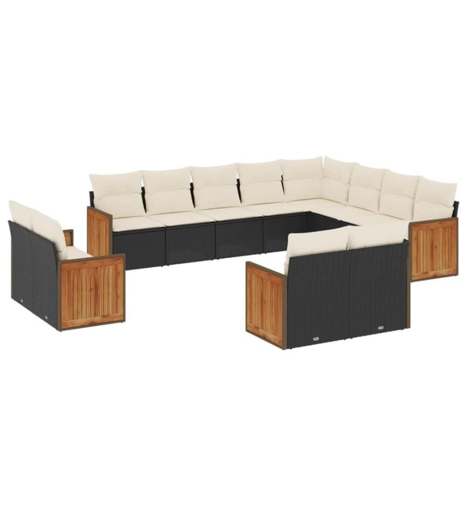 12-tlg. Garten-Sofagarnitur mit Kissen Schwarz Poly Rattan