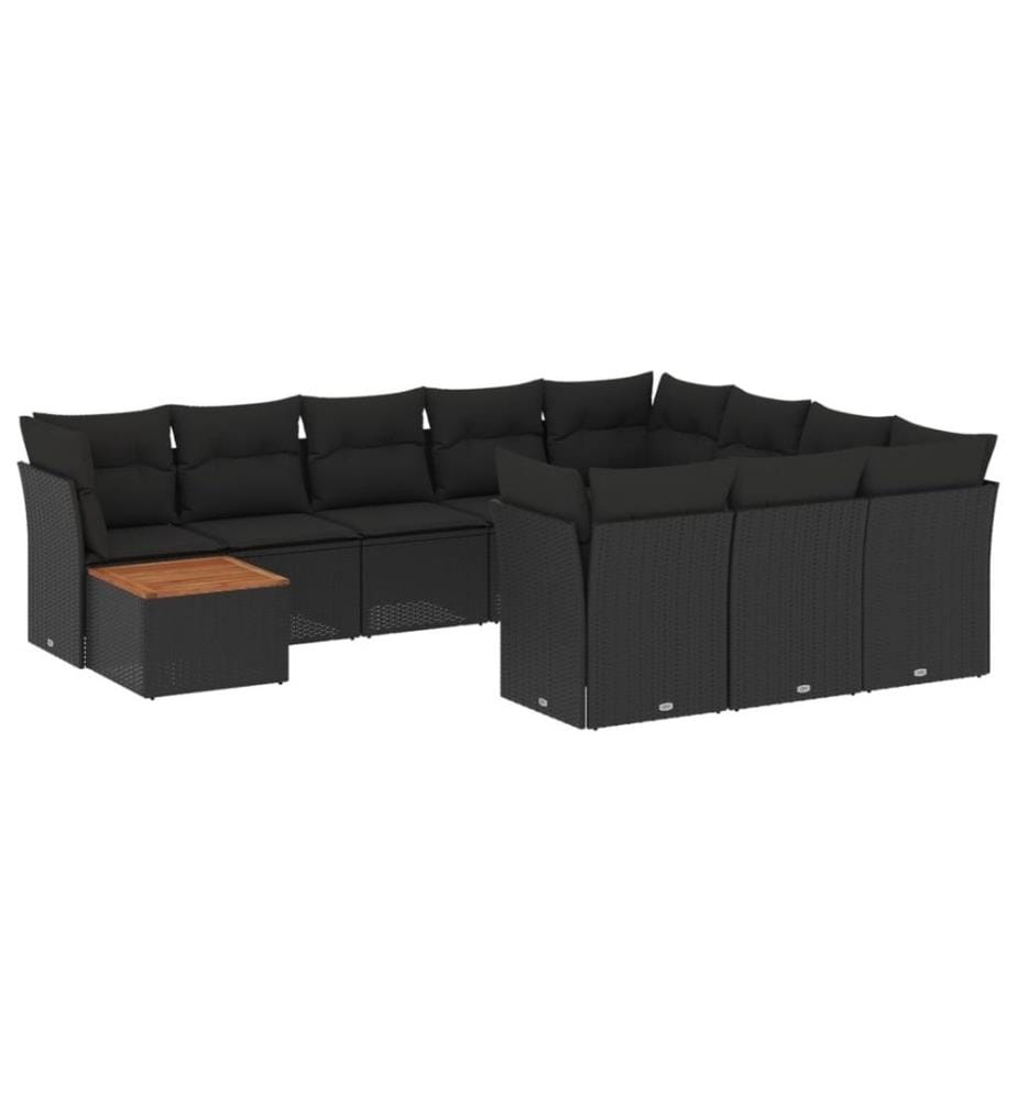 11-tlg. Garten-Sofagarnitur mit Kissen Schwarz Poly Rattan