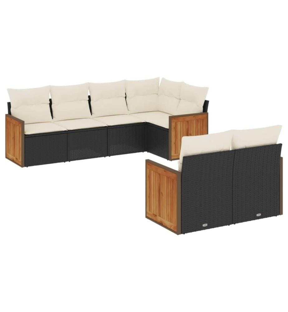 7-tlg. Garten-Sofagarnitur mit Kissen Schwarz Poly Rattan