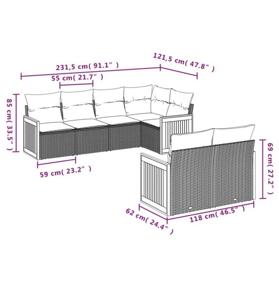 7-tlg. Garten-Sofagarnitur mit Kissen Schwarz Poly Rattan