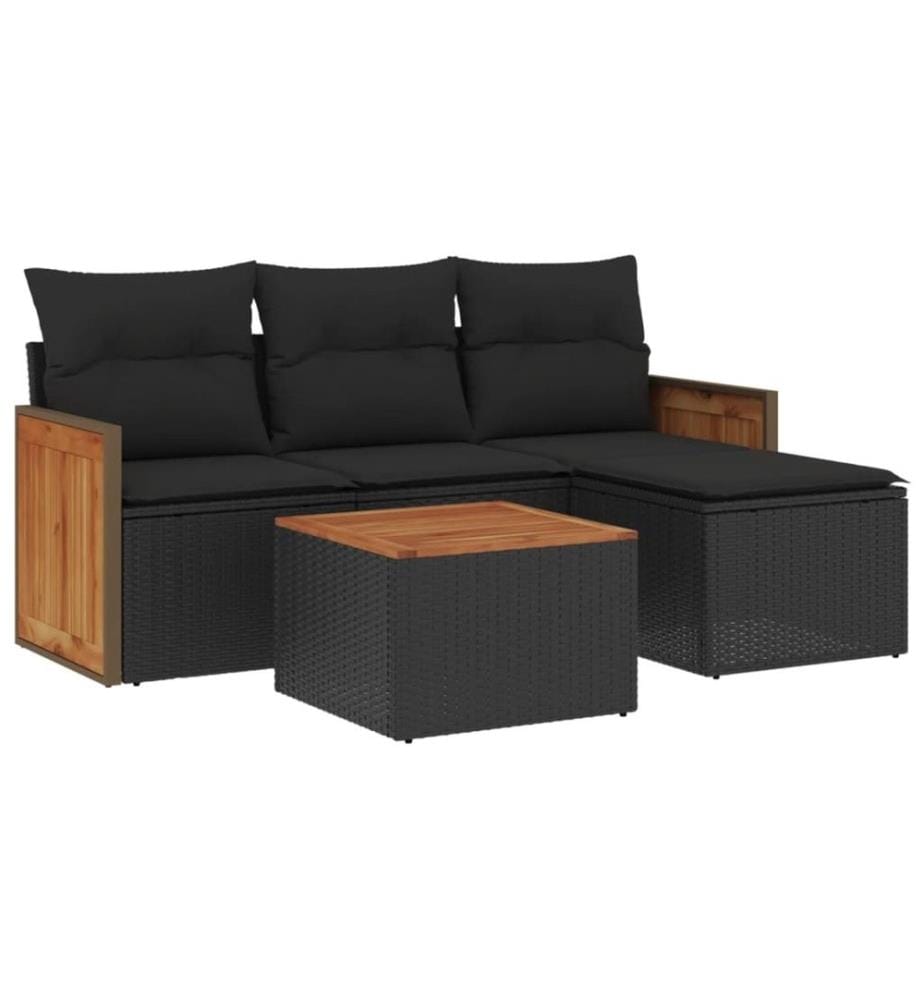 5-tlg. Garten-Sofagarnitur mit Kissen Schwarz Poly Rattan