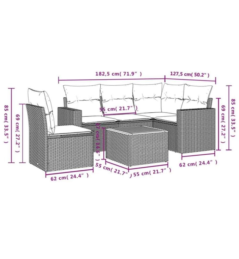 6-tlg. Garten-Sofagarnitur mit Kissen Schwarz Poly Rattan