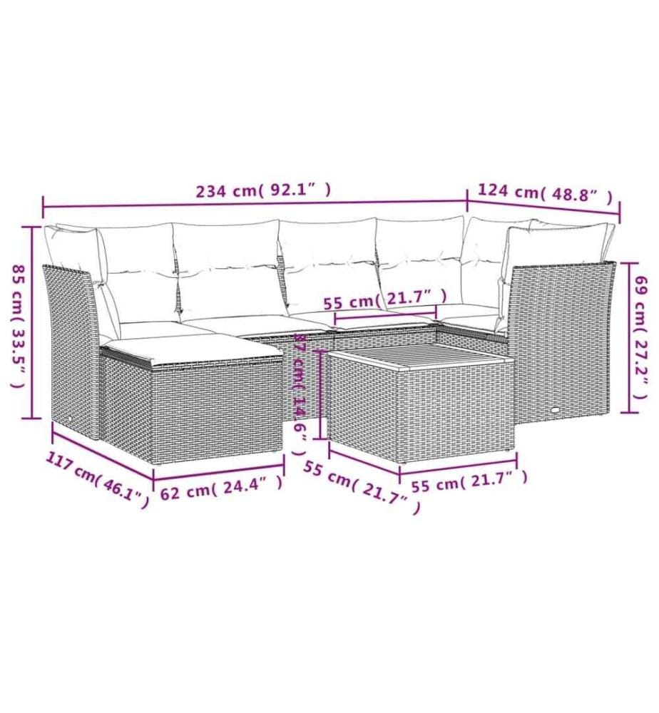 7-tlg. Garten-Sofagarnitur mit Kissen Schwarz Poly Rattan