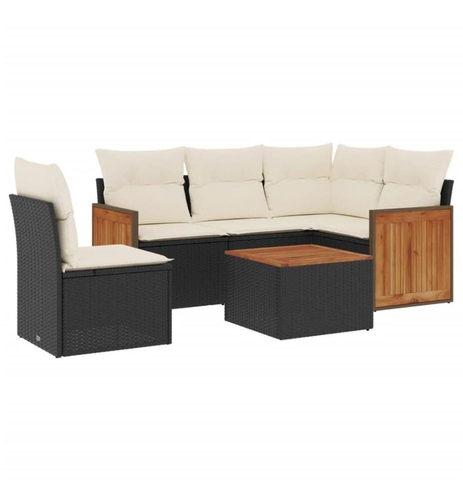 6-tlg. Garten-Sofagarnitur mit Kissen Schwarz Poly Rattan