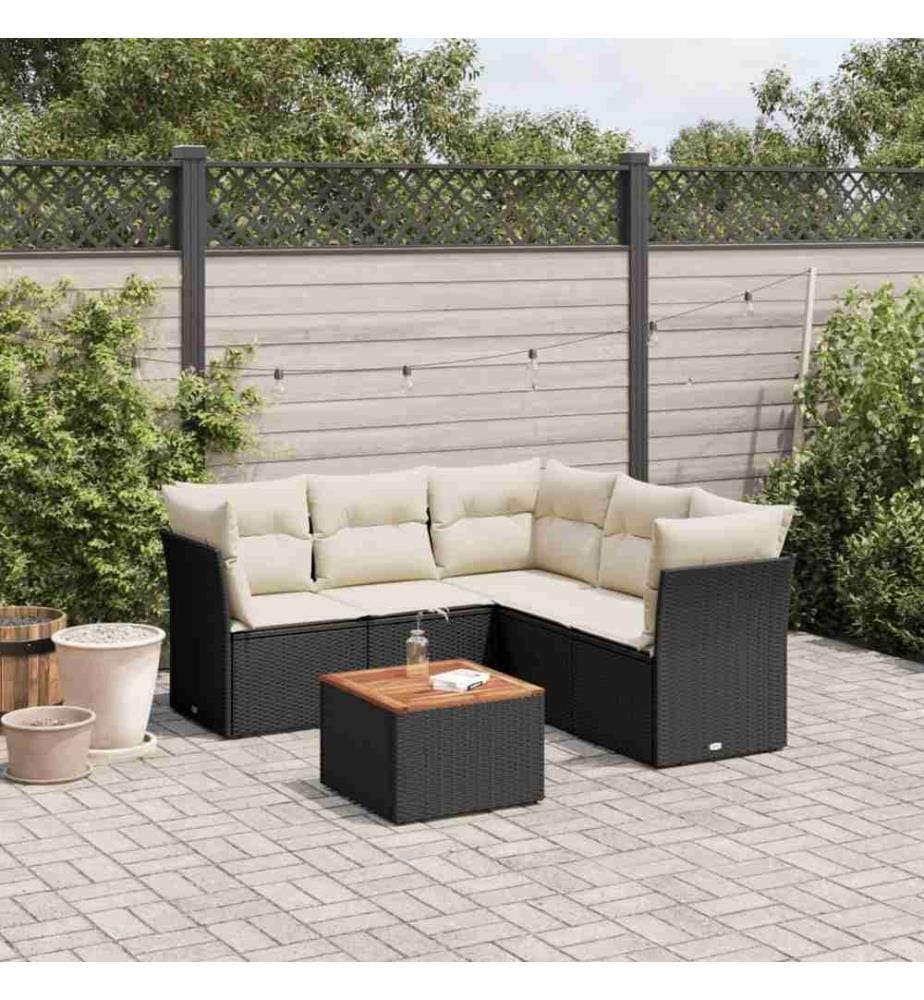 6-tlg. Garten-Sofagarnitur mit Kissen Schwarz Poly Rattan