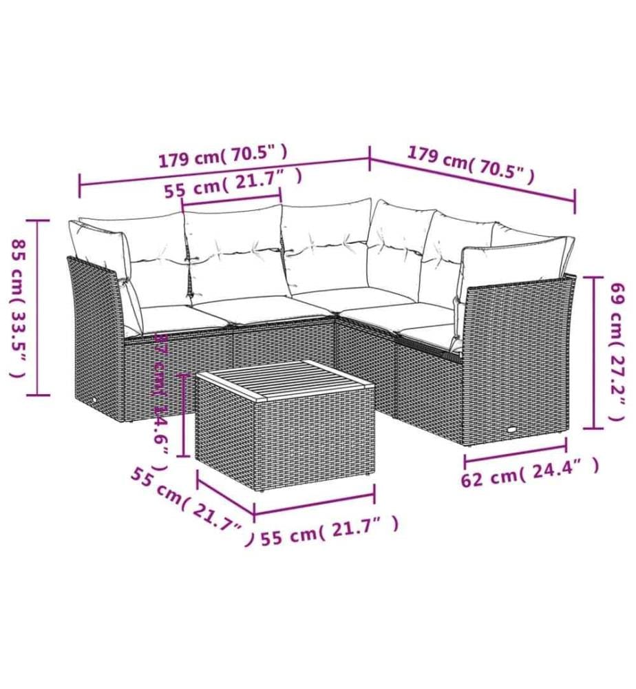 6-tlg. Garten-Sofagarnitur mit Kissen Schwarz Poly Rattan