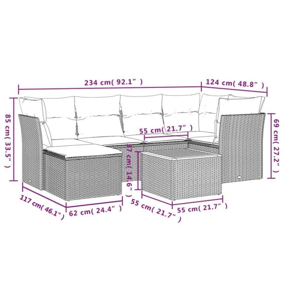 7-tlg. Garten-Sofagarnitur mit Kissen Schwarz Poly Rattan