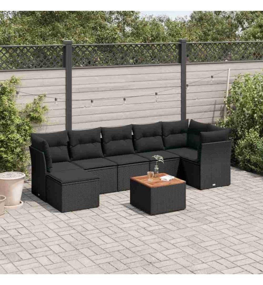 8-tlg. Garten-Sofagarnitur mit Kissen Schwarz Poly Rattan