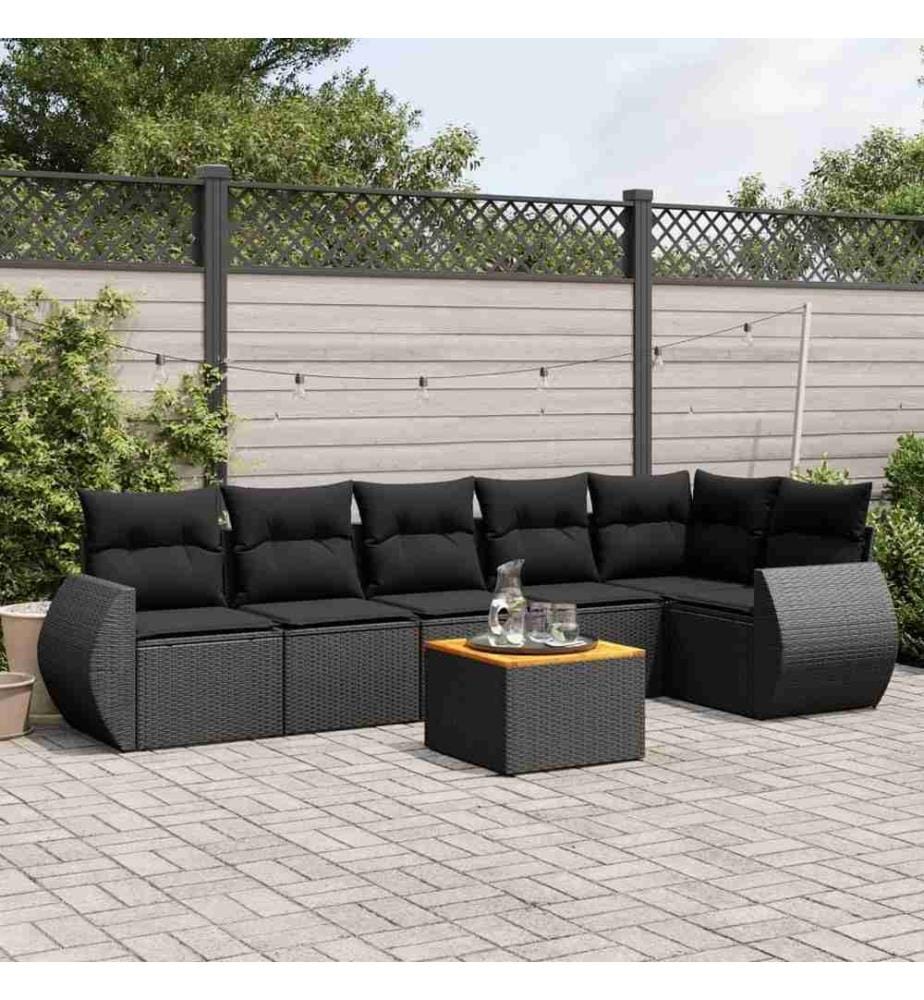 7-tlg. Garten-Sofagarnitur mit Kissen Schwarz Poly Rattan