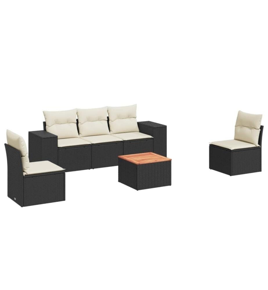 6-tlg. Garten-Sofagarnitur mit Kissen Schwarz Poly Rattan