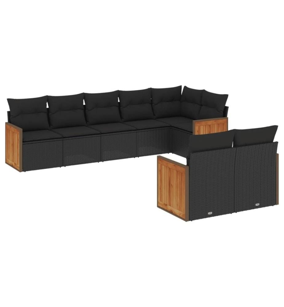 8-tlg. Garten-Sofagarnitur mit Kissen Schwarz Poly Rattan