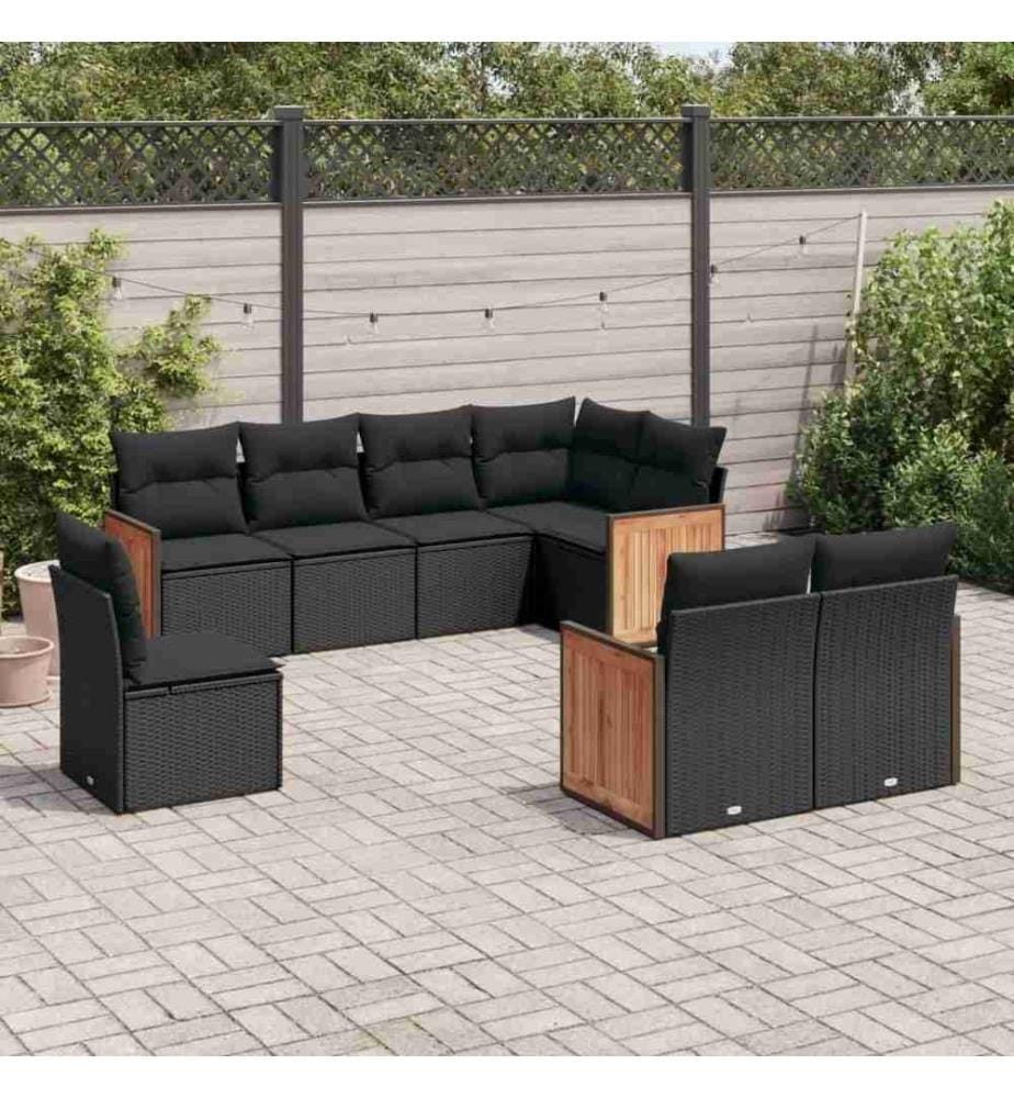 8-tlg. Garten-Sofagarnitur mit Kissen Schwarz Poly Rattan