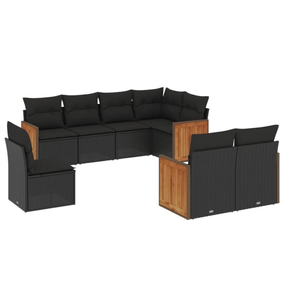 8-tlg. Garten-Sofagarnitur mit Kissen Schwarz Poly Rattan